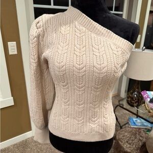 Entro One Shoulder Cable Knit Cream Sweater Size Medium